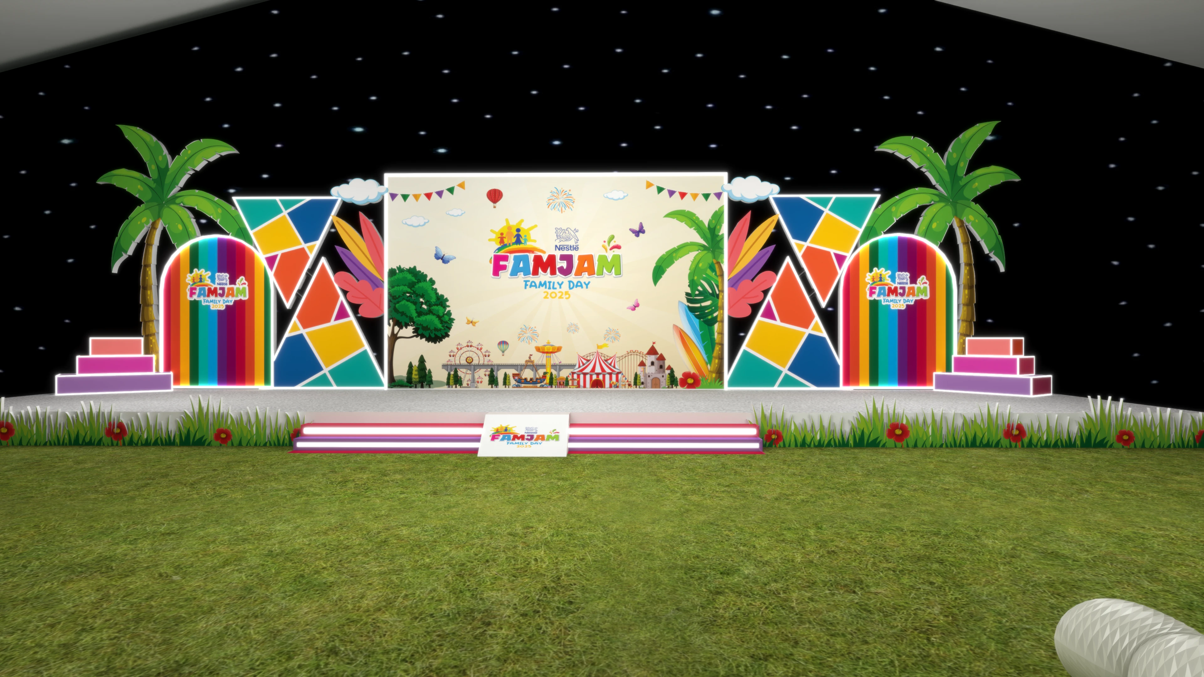 SOS Party Events stage and fabrication Grand Event Stage for Family Day