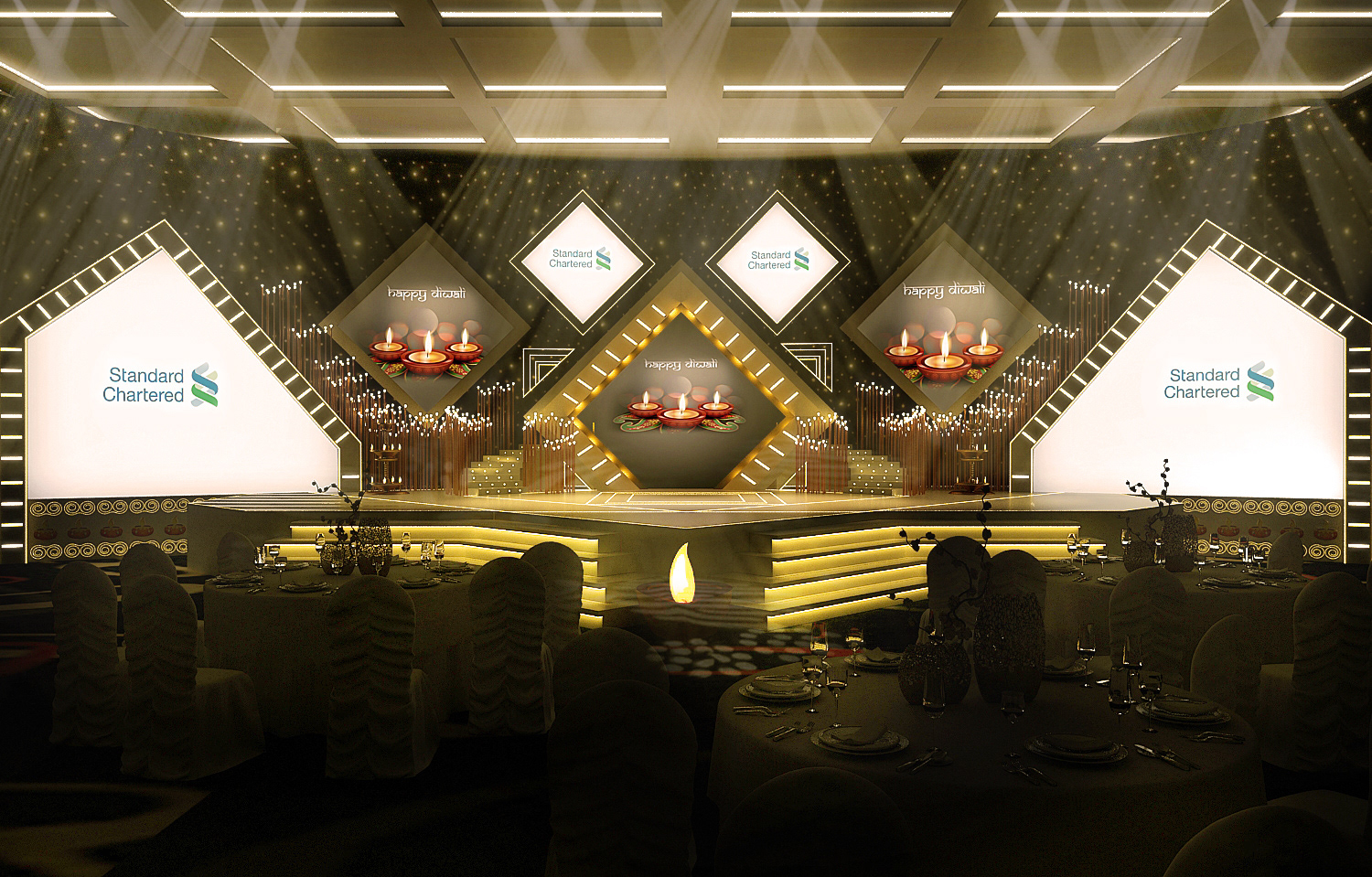 SOS Party Festivities stage and fabrication Grand Event Stage for Diwali